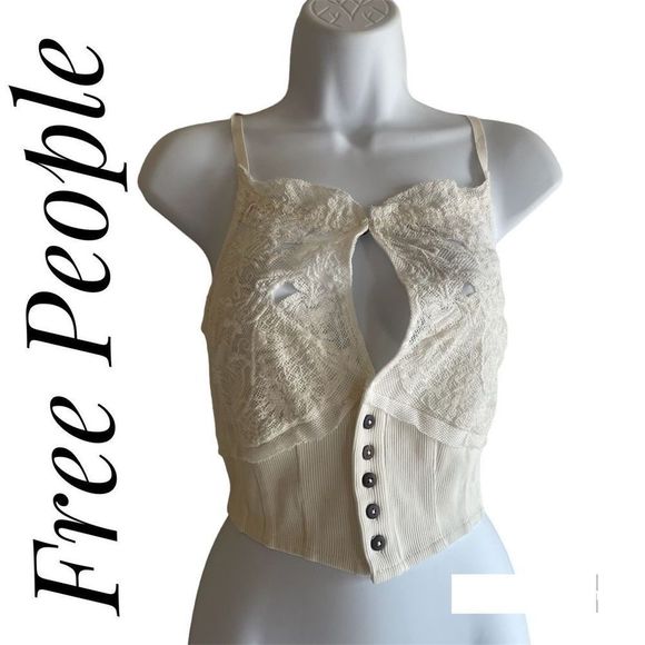 Free People Tops - Free People Large Have My Heart Lacey Crop Camisole Tank Top White